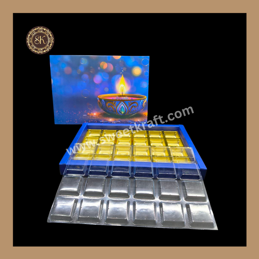 24 Cavity Diwali Box | Golden Cavity | Chocolate Box | Gift Box | Mithai Box | Blue- (With Cavity Lid Cover)