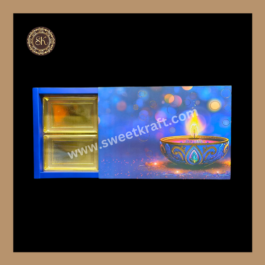 24 Partition Diwali Box | Golden Cavity | Chocolate Box | Gift Box | Mithai Box | Blue- (With Cavity Lid Cover)