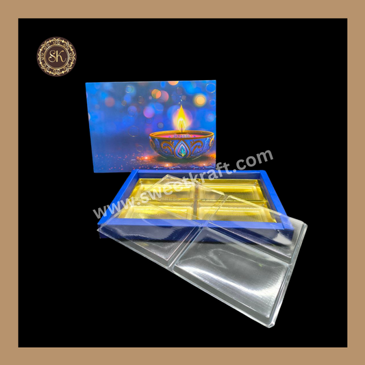 24 Partition Diwali Box | Golden Cavity | Chocolate Box | Gift Box | Mithai Box | Blue- (With Cavity Lid Cover)