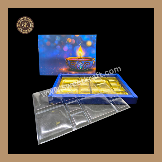 24 DC Diwali Box | Golden Cavity | Chocolate Box | Gift Box | Mithai Box | Blue- (With Cavity Lid Cover)