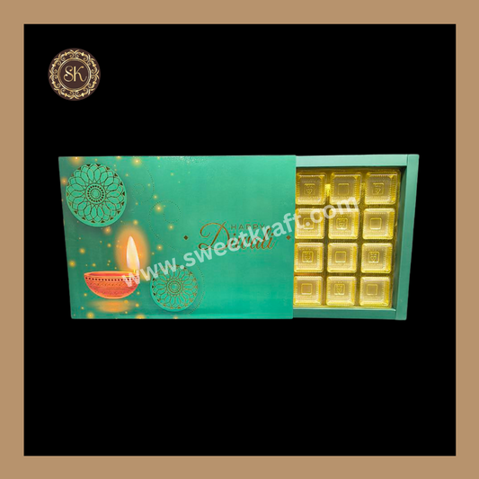 24 Cavity Diwali Box | Golden Cavity | Chocolate Box | Gift Box | Mithai Box | Green- (With Cavity Lid Cover)