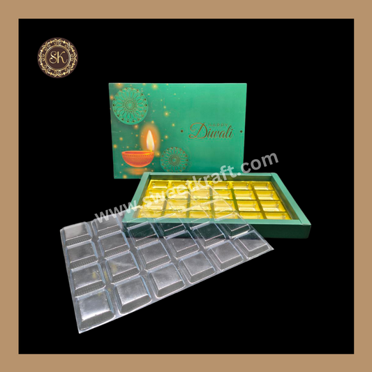 24 Cavity Diwali Box | Golden Cavity | Chocolate Box | Gift Box | Mithai Box | Green- (With Cavity Lid Cover)
