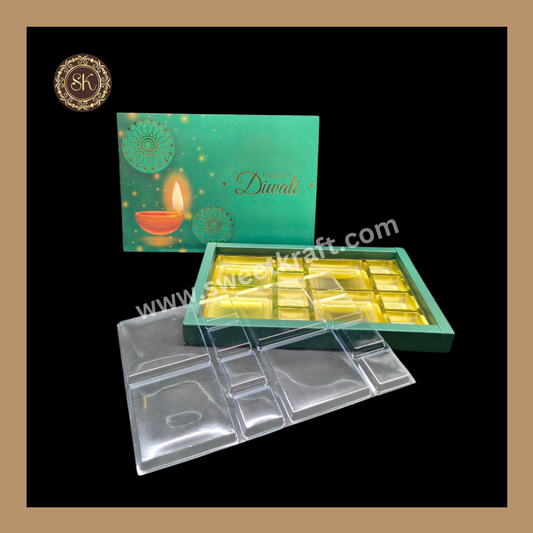 24 DC Diwali Box | Golden Cavity | Chocolate Box | Gift Box | Mithai Box | Green- (With Cavity Lid Cover)