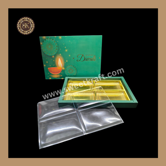 24 Partition Diwali Box | Golden Cavity | Chocolate Box | Gift Box | Mithai Box | Green- (With Cavity Lid Cover)