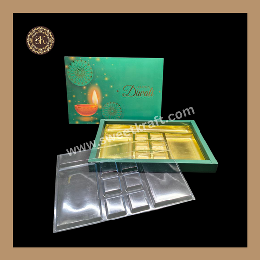 24 Pataka Diwali Box | Golden Cavity | Chocolate Box | Gift Box | Mithai Box | Green- (With Cavity Lid Cover)