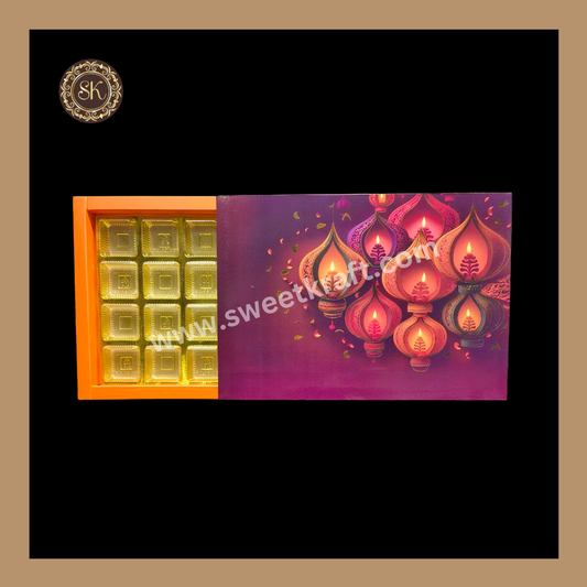 24 Cavity Diwali Box | Golden Cavity | Chocolate Box | Gift Box | Mithai Box | Orange- (With Cavity Lid Cover)