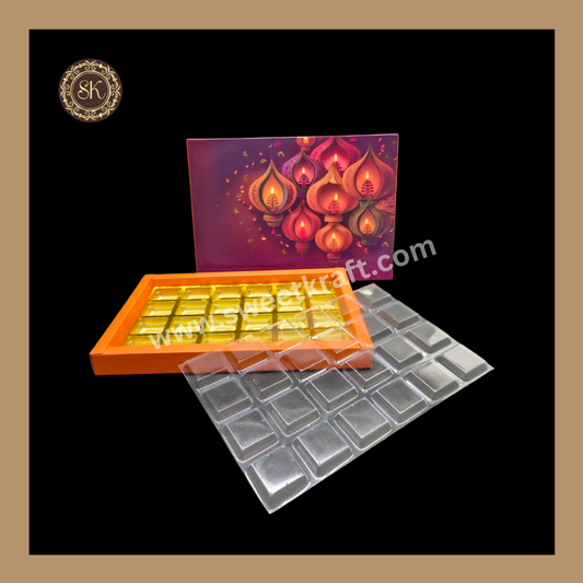 24 Cavity Diwali Box | Golden Cavity | Chocolate Box | Gift Box | Mithai Box | Orange- (With Cavity Lid Cover)
