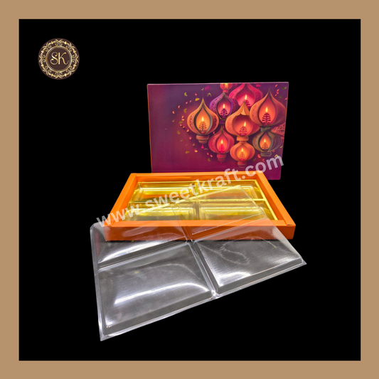 24 Partition Diwali Box | Golden Cavity | Chocolate Box | Gift Box | Mithai Box | Orange- (With Cavity Lid Cover)