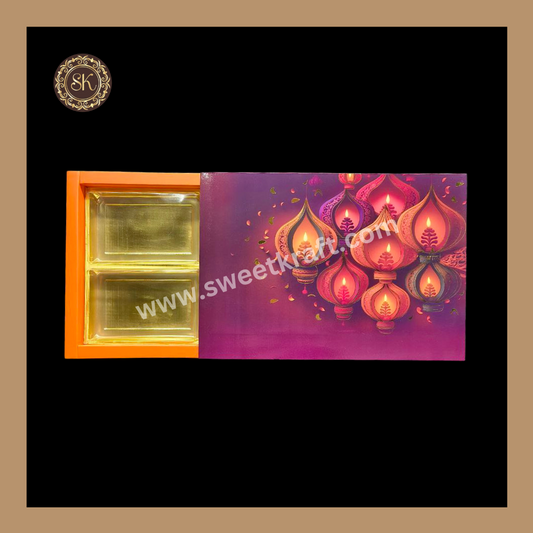 24 Partition Diwali Box | Golden Cavity | Chocolate Box | Gift Box | Mithai Box | Orange- (With Cavity Lid Cover)