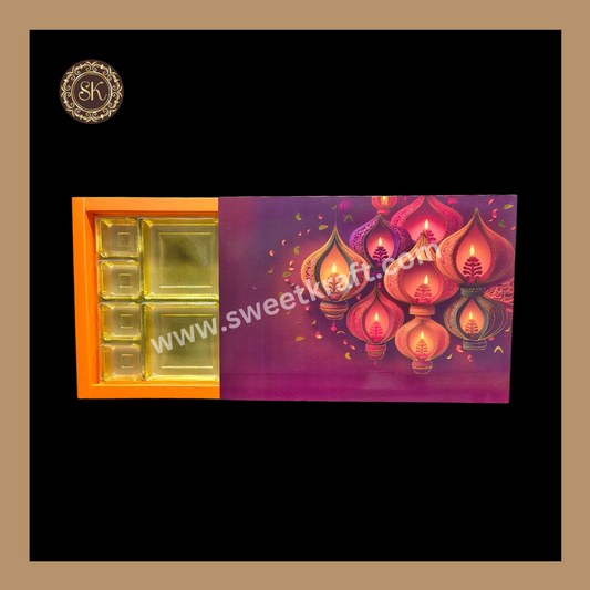 24 DC Diwali Box | Golden Cavity | Chocolate Box | Gift Box | Mithai Box | Orange- (With Cavity Lid Cover)