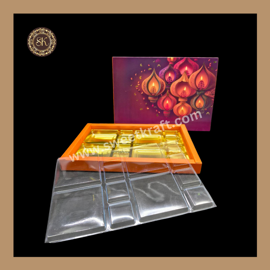 24 DC Diwali Box | Golden Cavity | Chocolate Box | Gift Box | Mithai Box | Orange- (With Cavity Lid Cover)