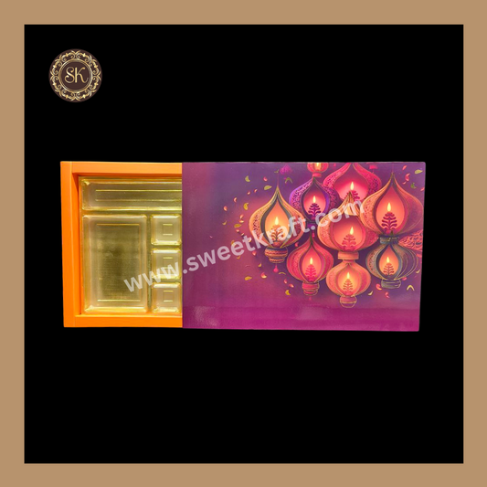24 Pataka Diwali Box | Golden Cavity | Chocolate Box | Gift Box | Mithai Box | Orange- (With Cavity Lid Cover)