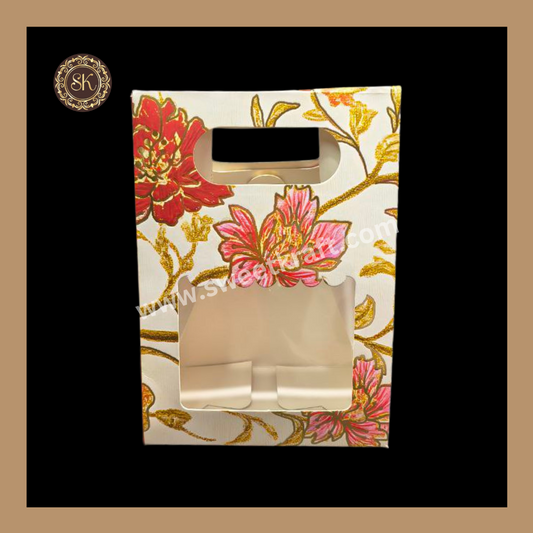 1 Flower Print Window Jar Bag With Handle | Jar Bag | Chocolate Bag | Cookie Bag | Gifting Bag | White Colour