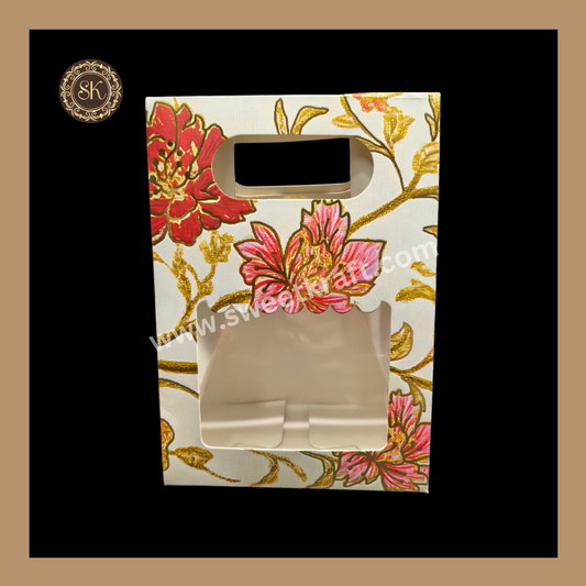 2 Flower Print Window Jar Bag With Handle | Jar Bag | Chocolate Bag | Cookie Bag | Gifting Bag | White Colour