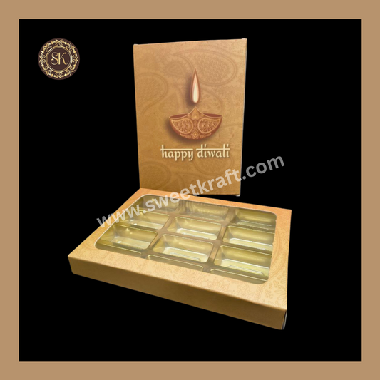 12 Cavity Box | Diwali Greeting Box | Long Cavity | Golden Cavity | Chocolate Box | Gift Box | Mithai Box | Brown- (With Cavity Tray)