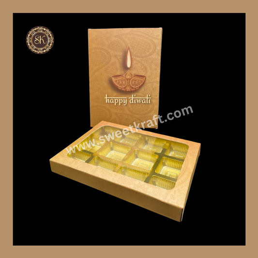 12 Cavity Box | Diwali Greeting Box | 12 Cavity | Golden Cavity | Chocolate Box | Gift Box | Mithai Box | Brown- (With Cavity Tray)