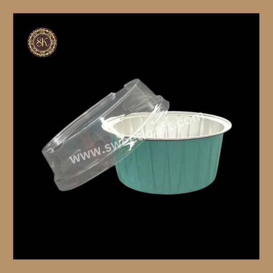 Round Foil Container | Dessert Foil Containers | Alunimium Foil Container With Lid Cover | Color - Tiffany Blue | Pack Of -10pcs, 50pcs & 100pcs