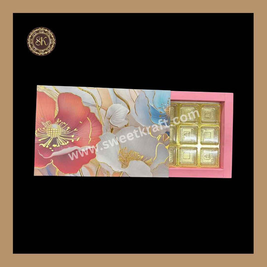 15 Cavity Floral Print Box | 15 Cavity Box | Chocolate Box | Gift Box | Mithai Box | Pink- (With Cavity & Lid Cover)