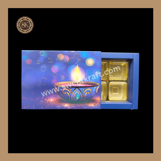 6 Cavity Diwali Box | Mithai Box | Happy Diwali | Golden Cavity Box | Chocolate Box | Gift Box | Blue Colour - (With Cavity & Lid Cover)