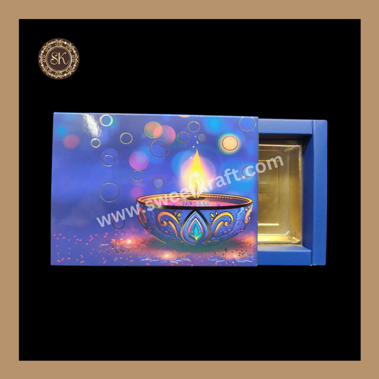 6 Partition Diwali Box | Mithai Box | Happy Diwali | Golden Cavity Box | Chocolate Box | Gift Box | Blue Colour - (With Cavity & Lid Cover)