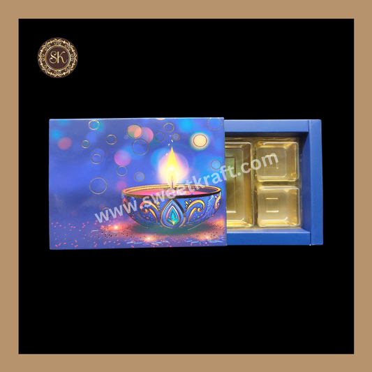6 DC Diwali Box | Mithai Box | Happy Diwali | Golden Cavity Box | Chocolate Box | Gift Box | Blue Colour - (With Cavity & Lid Cover)