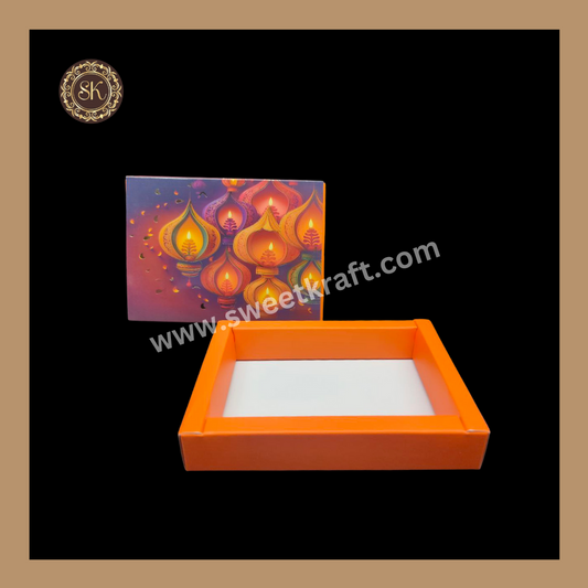 6 Cavity Diwali Box | Mithai Box | Happy Diwali | Golden Cavity Box | Chocolate Box | Gift Box | Orange Colour - (With Cavity & Lid Cover)
