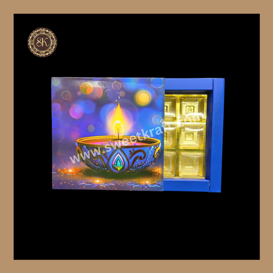 9 Cavity Diwali Box | Mithai Box | Happy Diwali | Golden Cavity Box | Chocolate Box | Gift Box | Blue Colour - (With Cavity & Lid Cover)