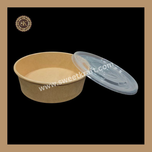 Kraft Salad Bowl With Paper Lid Cover | Paper Bowl | Kraft Paper Container | 150 Diameter PP Lid Olive Brand - 500ml