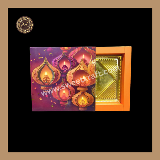 9 Combo Diwali Box | Mithai Box | Happy Diwali | Golden Cavity Box | Chocolate Box | Gift Box | Orange Colour - (With Cavity & Lid Cover)