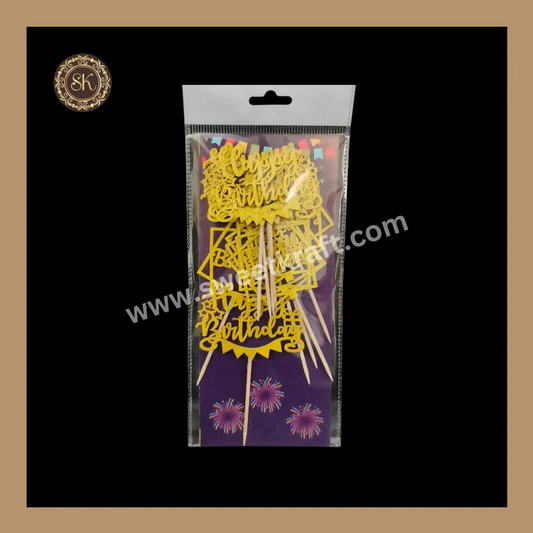 Glitter Birthday Toothpick Topper | Party Decoration Supplies | Happy Birthday - (Pack of 10 Pieces). Sweetkraft | Baking supplies