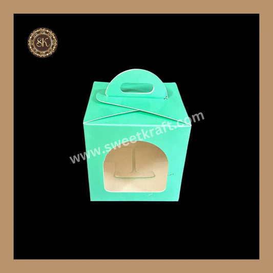 1 Window Cup Cake Box With Handle | Jar Box | Chocolate Box | Cookie Box | Green Colour Sweetkraft | Baking supplies