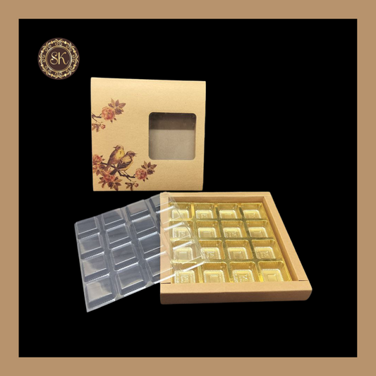16 Eco-Nature Cavity Box | Golden Cavity Box | Chocolate Box | Gift Box - (With Cavity & Lid Cover) Sweetkraft | Baking supplies