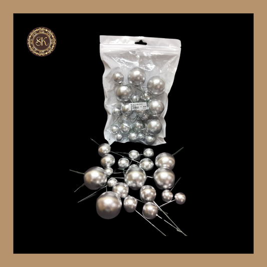 Faux Balls | Pearl Faux Balls | Cake Decoration item | Silver - Pack of 20 Pieces. Sweetkraft | Baking supplies