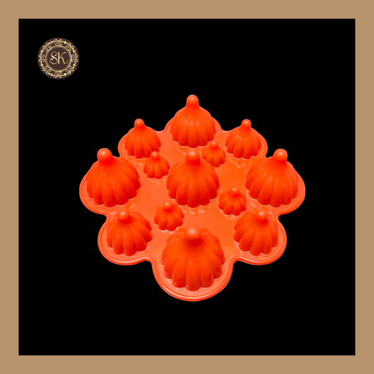 Silicone Modak Mould | Orange Silicone Mloud | 3 Diffirent Sizes Tray | Pack Of 1pc Sweetkraft | Baking supplies
