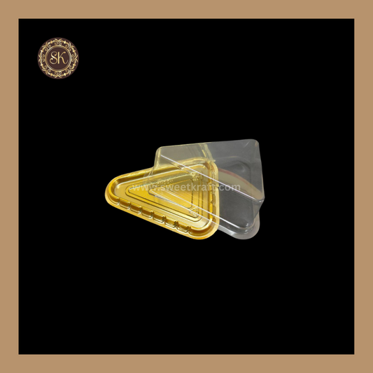 Triangle PVC Pastry Container | Triangle Dome Pastry Box | Golden - With Lid Sweetkraft | Baking supplies