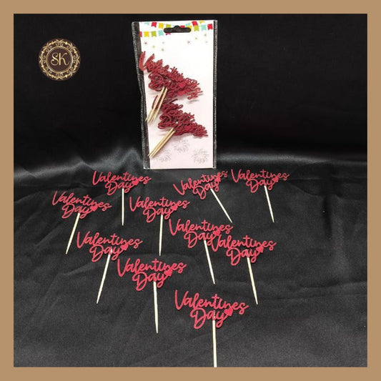 Glitter Toothpick Toppers | Valentine's Day Cake Toppers | Paper Cake Topper | Cake Toppers | Pack of 10 Pieces - Red Colour Sweetkraft | Baking supplies