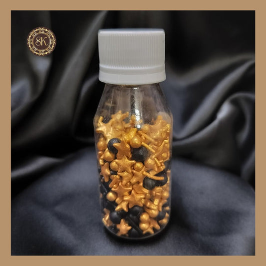 Fancy Candy | Sprinkles | Edible Cake Decoration Items | Cake Topping | Sprinkles For Cake Decoration | Black & Golden Colour | Medium Bottle - (SP-008) Sweetkraft | Baking supplies