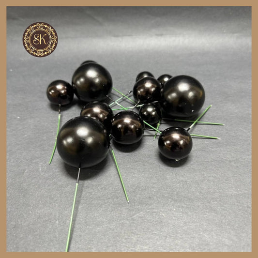 Faux Balls | Pearl Faux Balls | For Cake and Cupcake Decor | Black  - Pack of 12 Pieces.