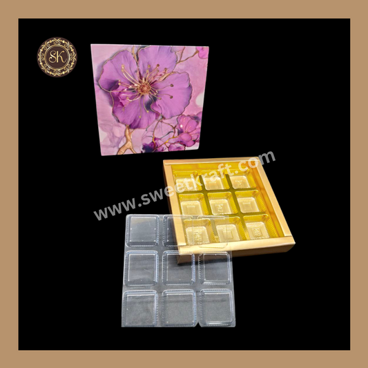 9 Cavity Floral Print Box | 9 Cavity Box | Chocolate Box | Gift Box | Mithai Box | Purple- (With Cavity & Lid Cover) Sweetkraft | Baking supplies