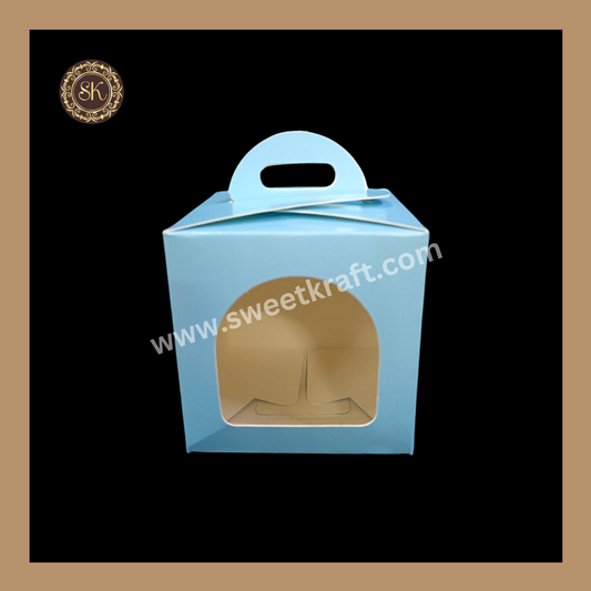 1 Window Cup Cake Box With Handle | Jar Box | Chocolate Box | Cookie Box | Sky Blue Colour Sweetkraft | Baking supplies