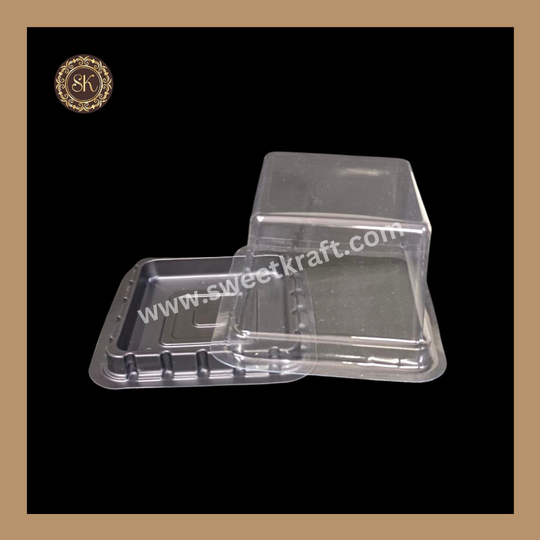 Mini Square PVC Pastry Container | Square Pastry Box |  Silgle Modak Box | Black- With Lid (MDC-05) Sweetkraft | Baking supplies
