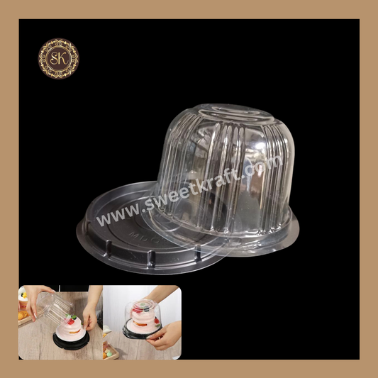 Round PVC Pastry Container | Round Pastry Cake Box |  Bento Cake Box | Silgle Modak Box | Blck- With Lid (MDC-06) Sweetkraft | Baking supplies