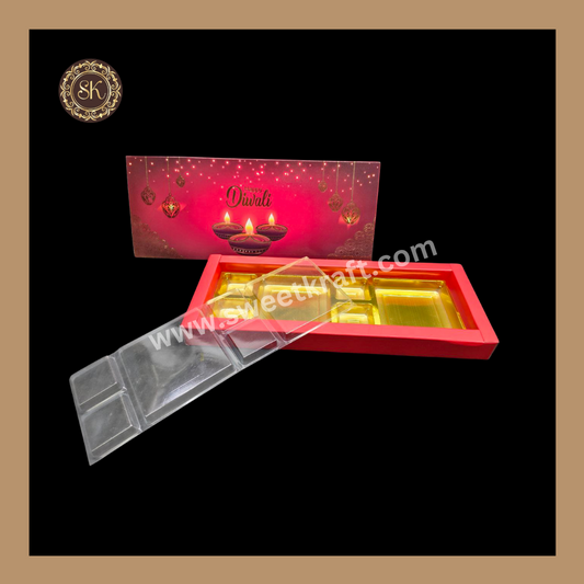 12 DC Diwali Box | Mithai Box | Happy Diwali | Golden Cavity Box | Chocolate Box | Gift Box | Red Colour - (With Cavity & Lid Cover)