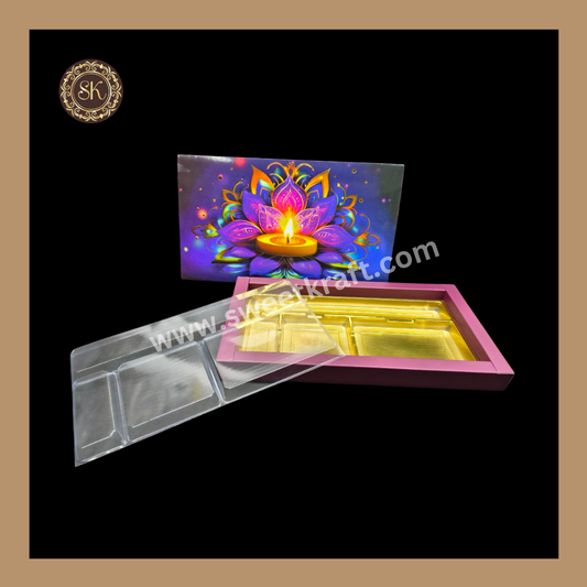 18 Pataka Diwali Box | Mithai Box | Happy Diwali | Golden Cavity Box | Chocolate Box | Gift Box | Multi Colour - (With Cavity & Lid Cover)