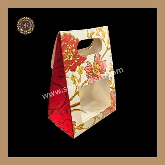 1 Flower Print Window Jar Bag With Handle | Jar Bag | Chocolate Bag | Cookie Bag | Gifting Bag | White Colour