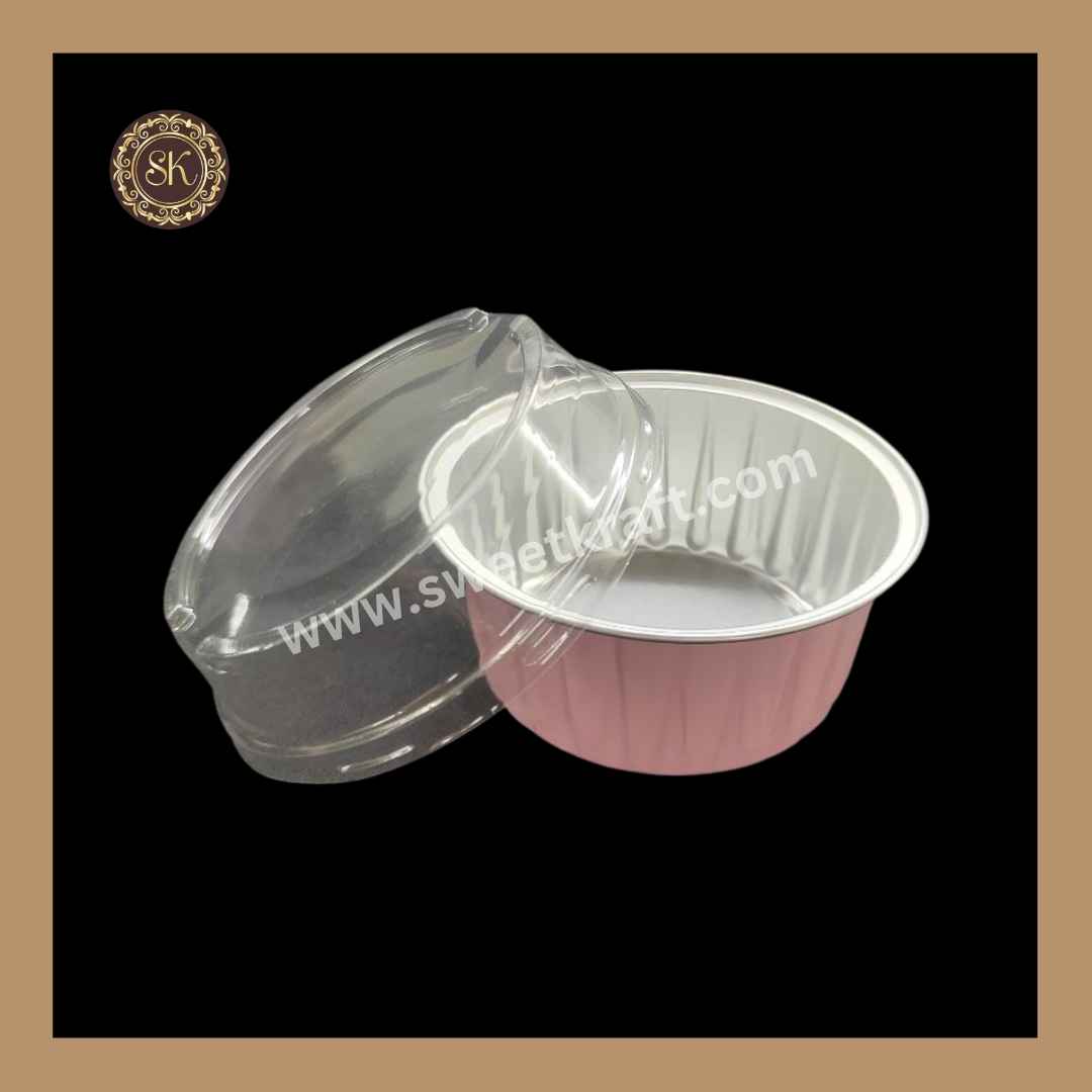 Round Foil Container | Dessert Foil Containers | Alunimium Foil Container With Lid Cover | Color - Pink | Pack Of -10pcs, 50pcs & 100pcs