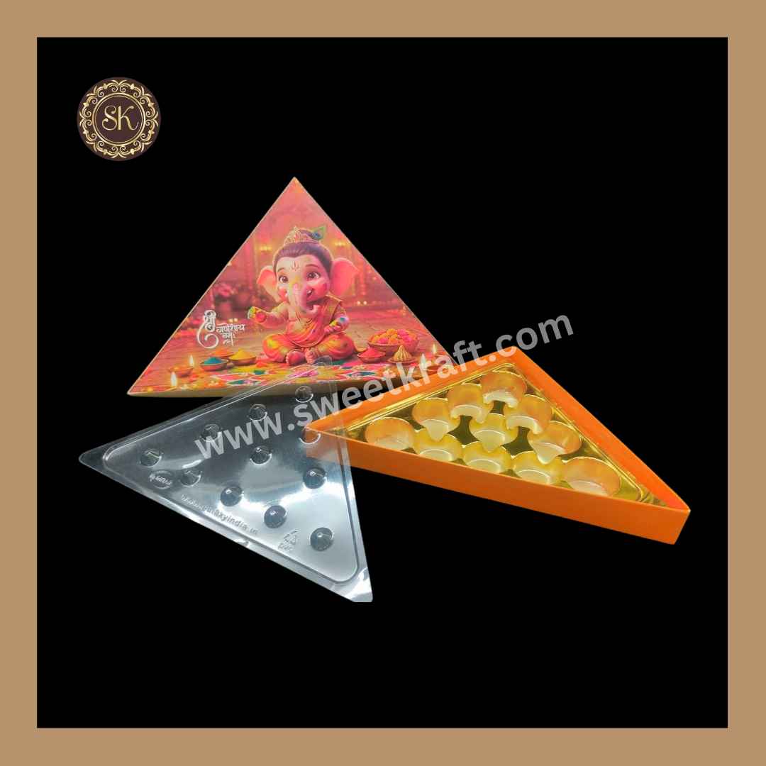 11 Cavity Ganpati Triangle Box | Modak Box with Lid | Triangle Shape Modak Box | Orange Colour | Pack Of 5pcs & 10pcs