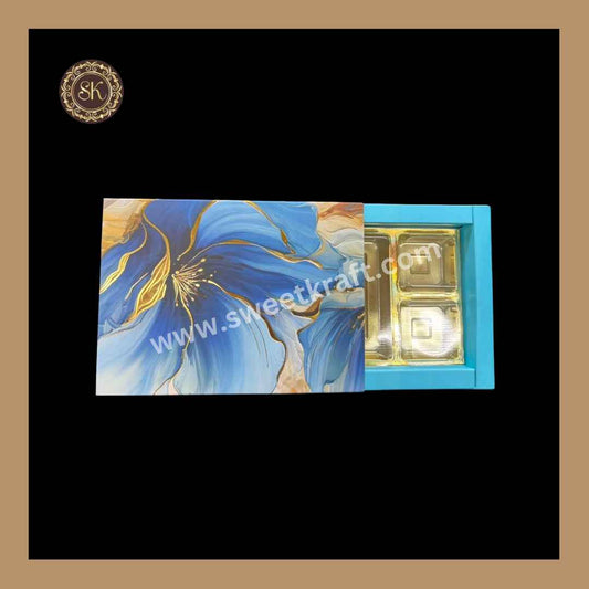 6 DC Floral Print Box | 6 Cavity Box | Chocolate Box | Gift Box | Mithai Box | Blue - (With Cavity & Lid Cover)