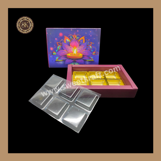 6 Cavity Diwali Box | Mithai Box | Happy Diwali | Golden Cavity Box | Chocolate Box | Gift Box | Multi Colour- (With Cavity & Lid Cover)
