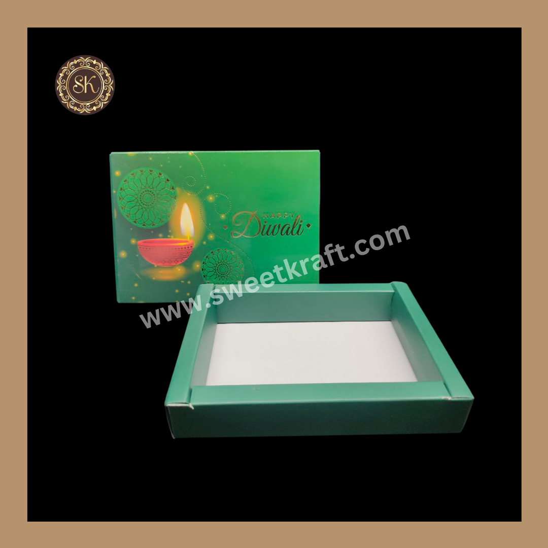 6 Cavity Diwali Box | Mithai Box | Happy Diwali | Golden Cavity Box | Chocolate Box | Gift Box | Green Colour - (Only Box)